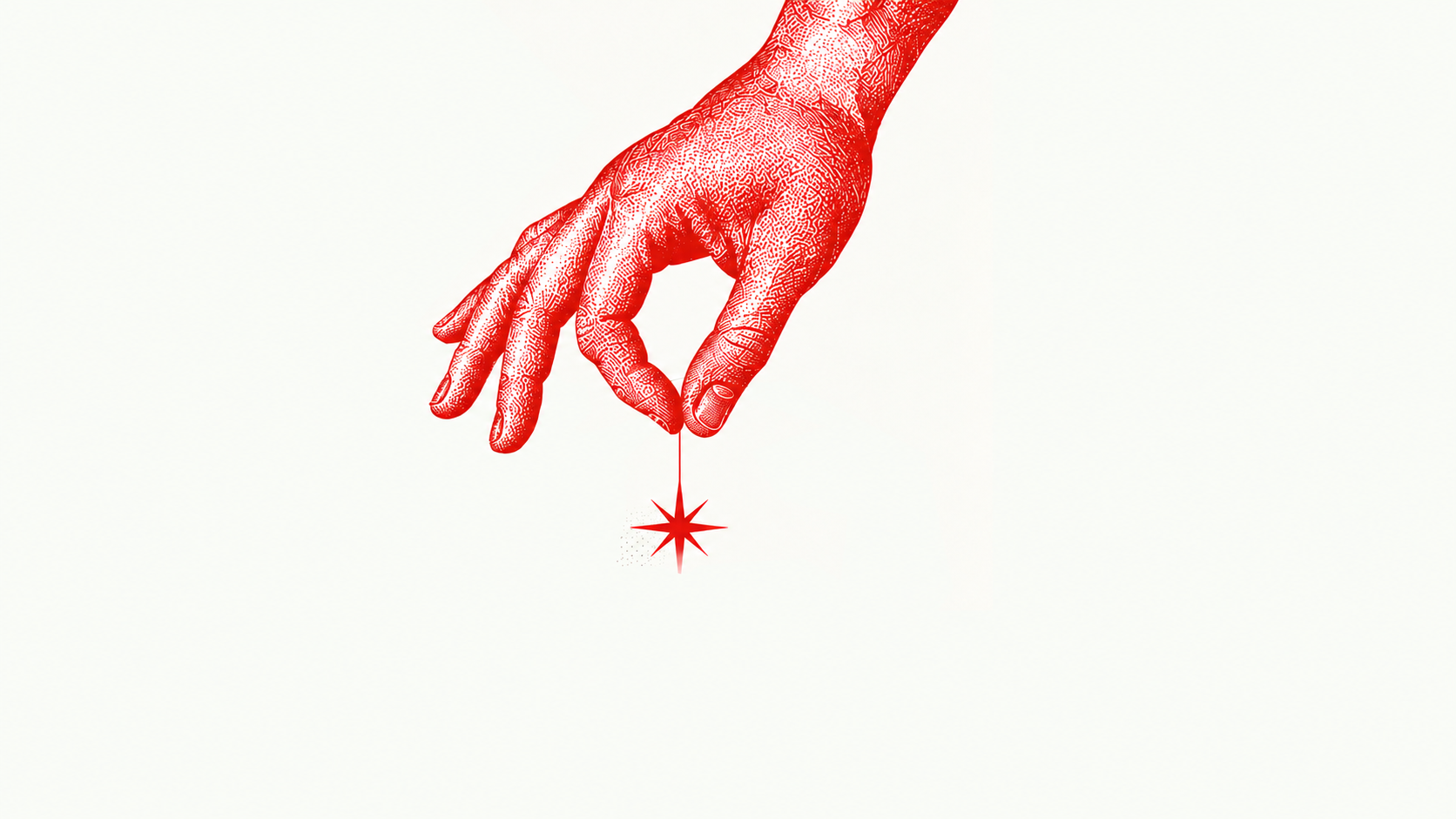 Ilustración roja de una mano que sostiene una estrella