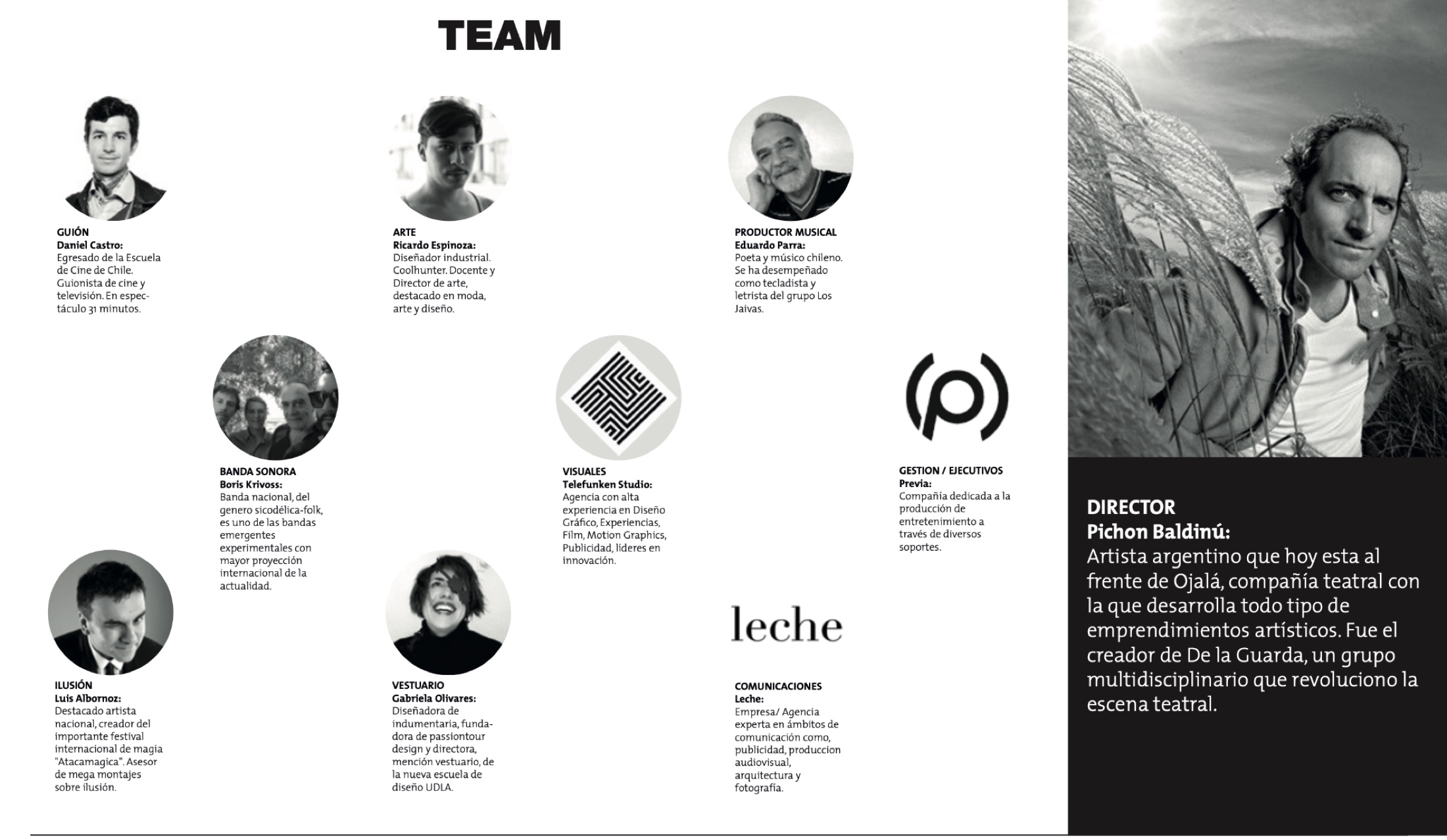 Lámina del equipo creativo de TIM. The Illusive Man que acredita a Luis Albornoz en ilusionismo